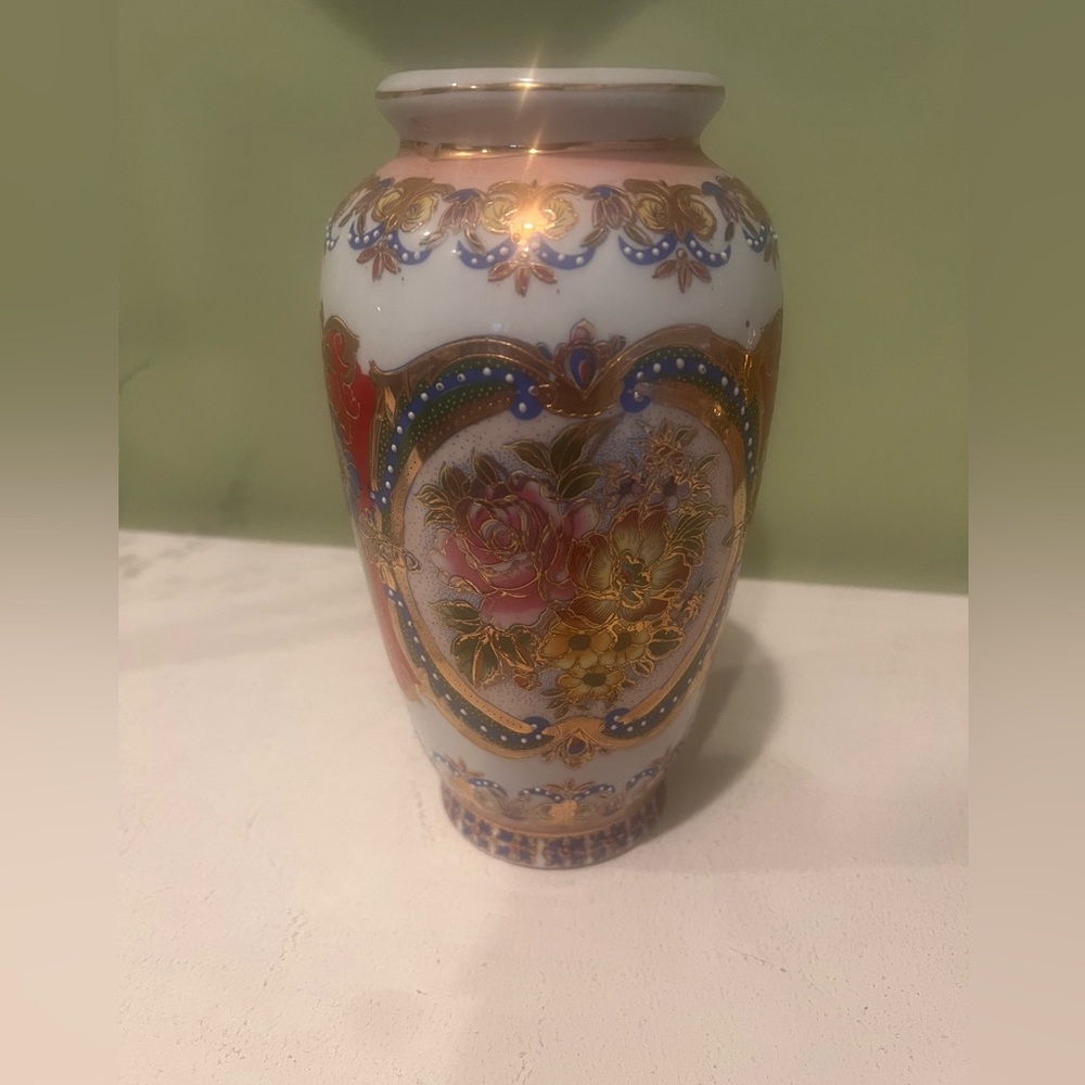 Rare Nippon Porcelain  Hand Painted Bone China French Raised Relief Vase